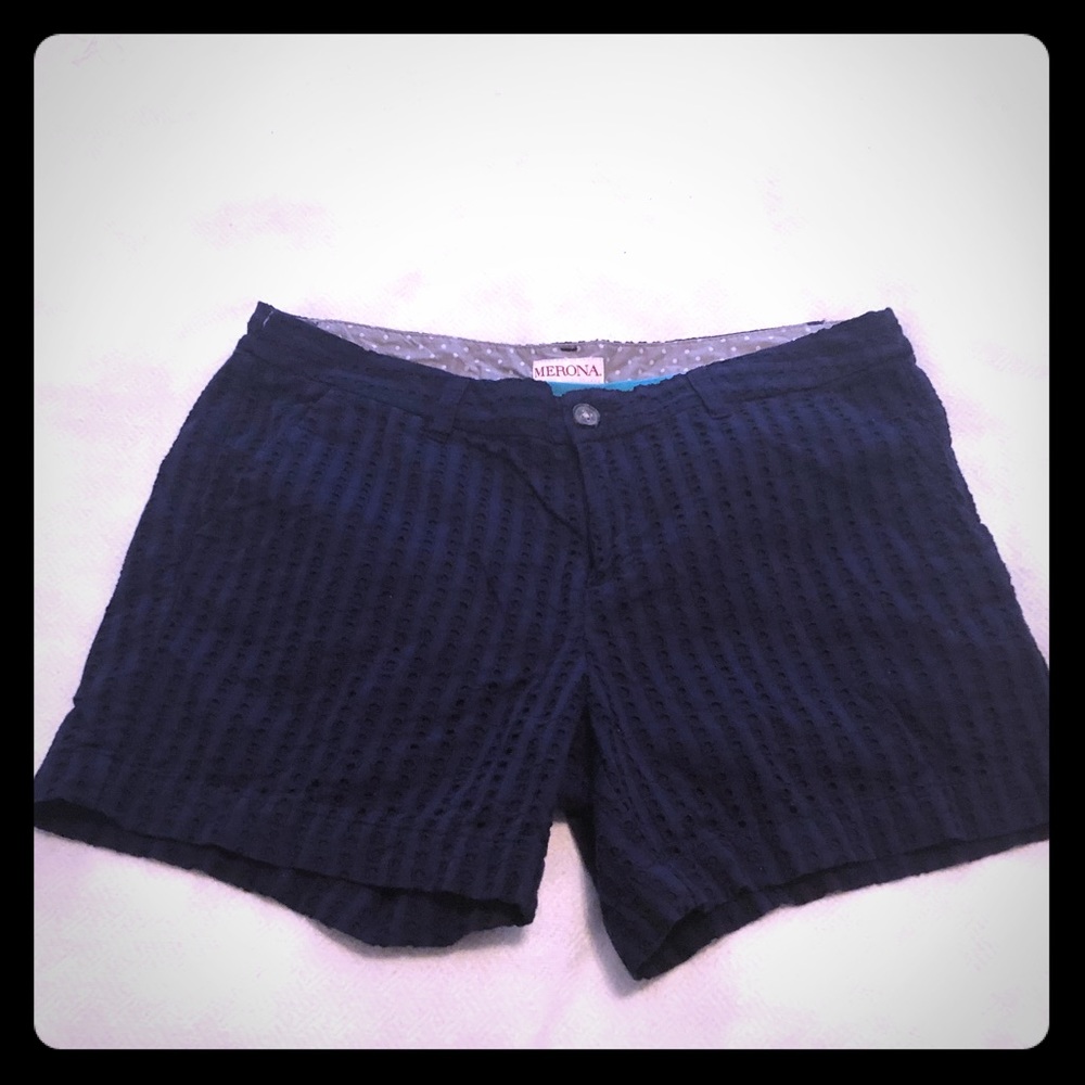 Merona Size 10 Navy Eyelet Shorts EUC
